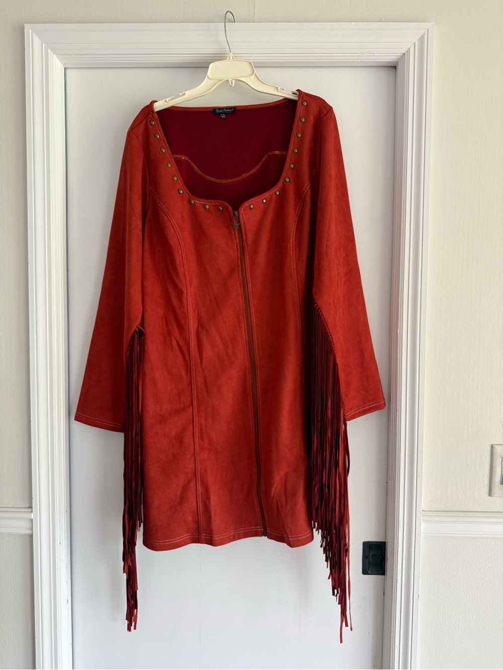 NWT Smak Parlour Rust Red Suede Fringe Zip-Front Dress